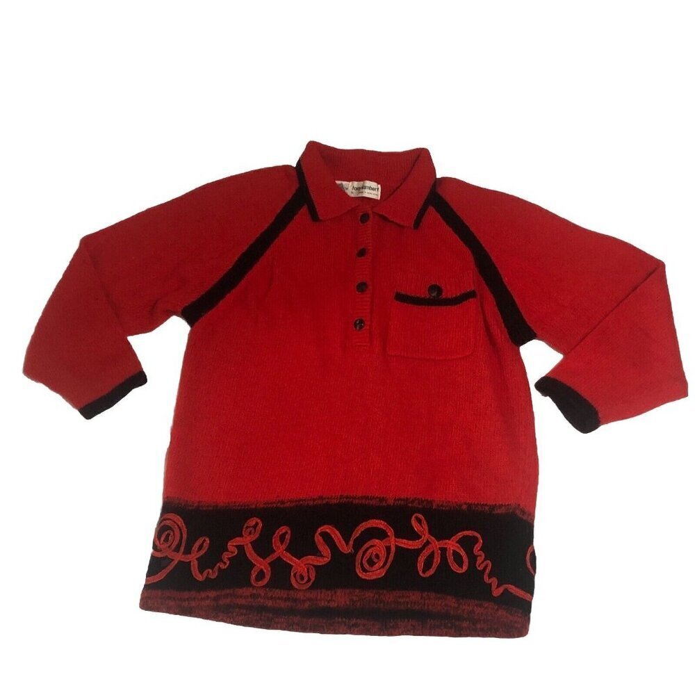 Tony Lambert Sweater Womens Small Red Black Embroidered Wool Angora Silk Holiday